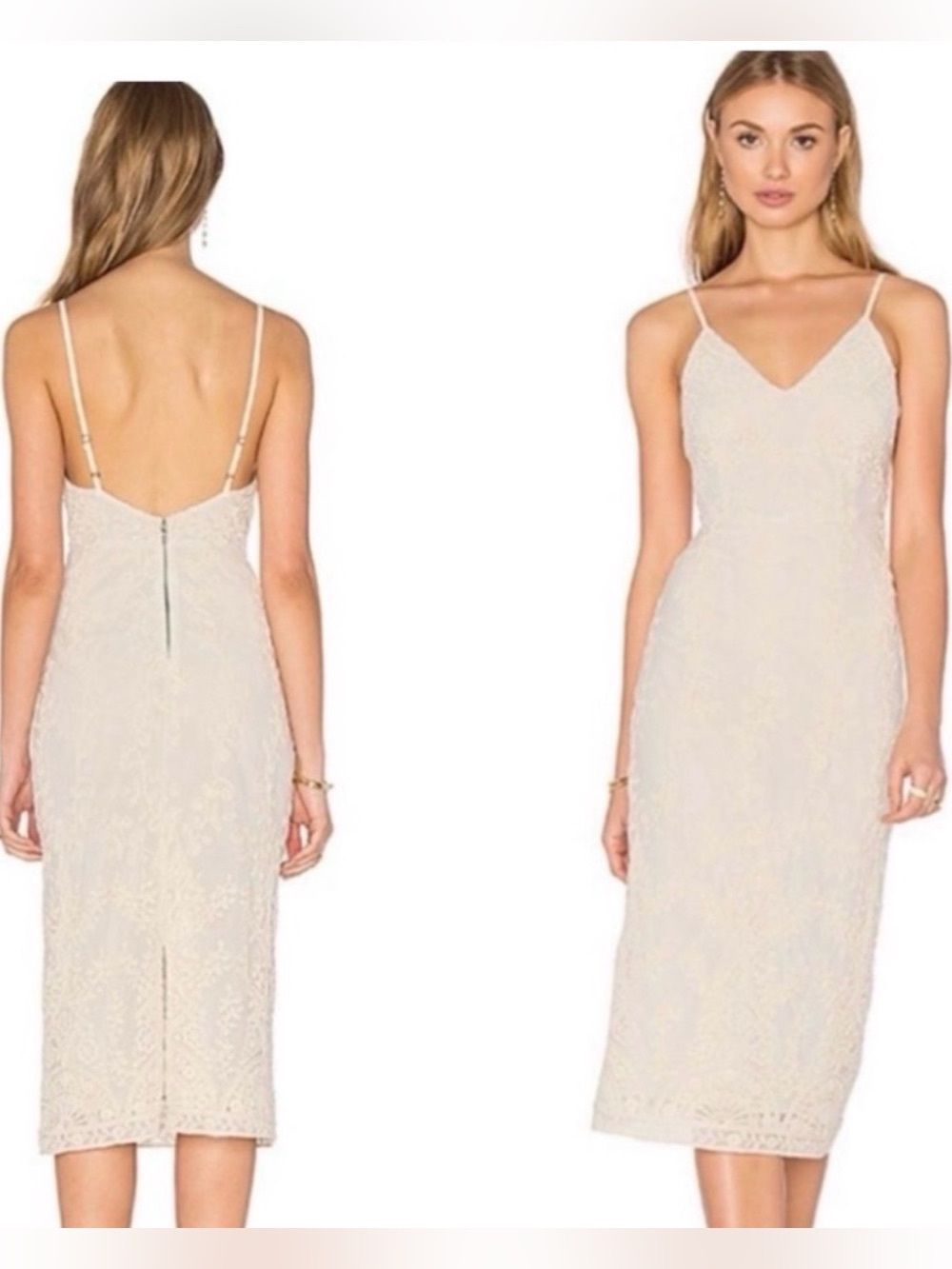 NEW Alice & Olivia Ira Cream Lace Midi Dress Size 4